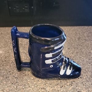 Ski Boot Shaped Blue and White Mug